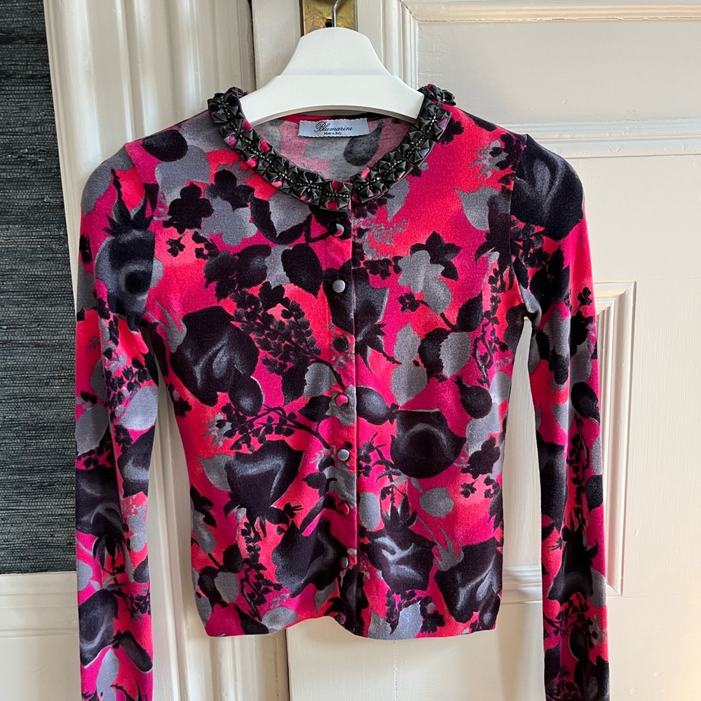 Blumarine Pink and Black Floral Cardigan